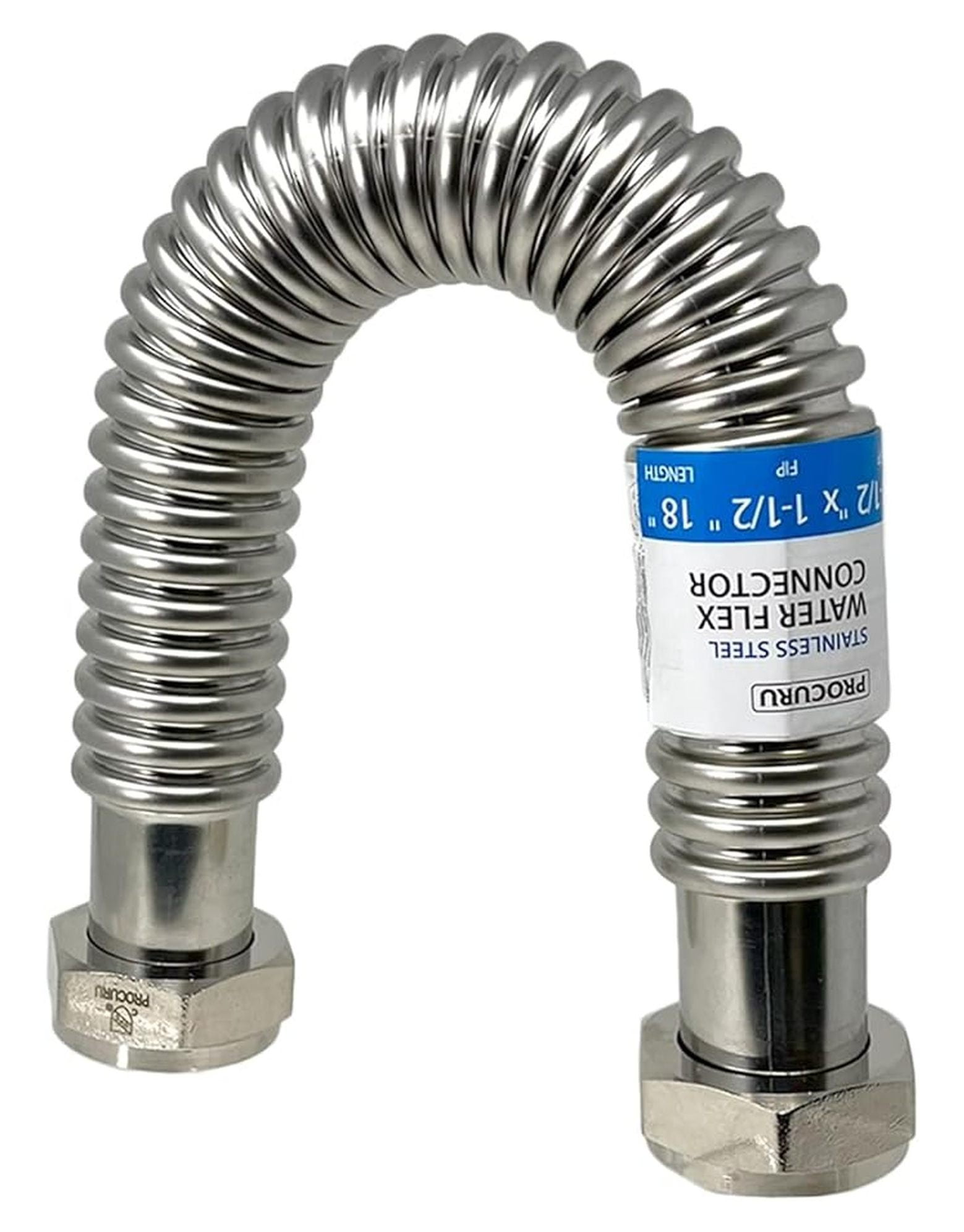 1-Pack 1-1/2" FIP x 18" Stainless Steel Water Heater Flex Connector, Certified Safe (6WHH18-1P)