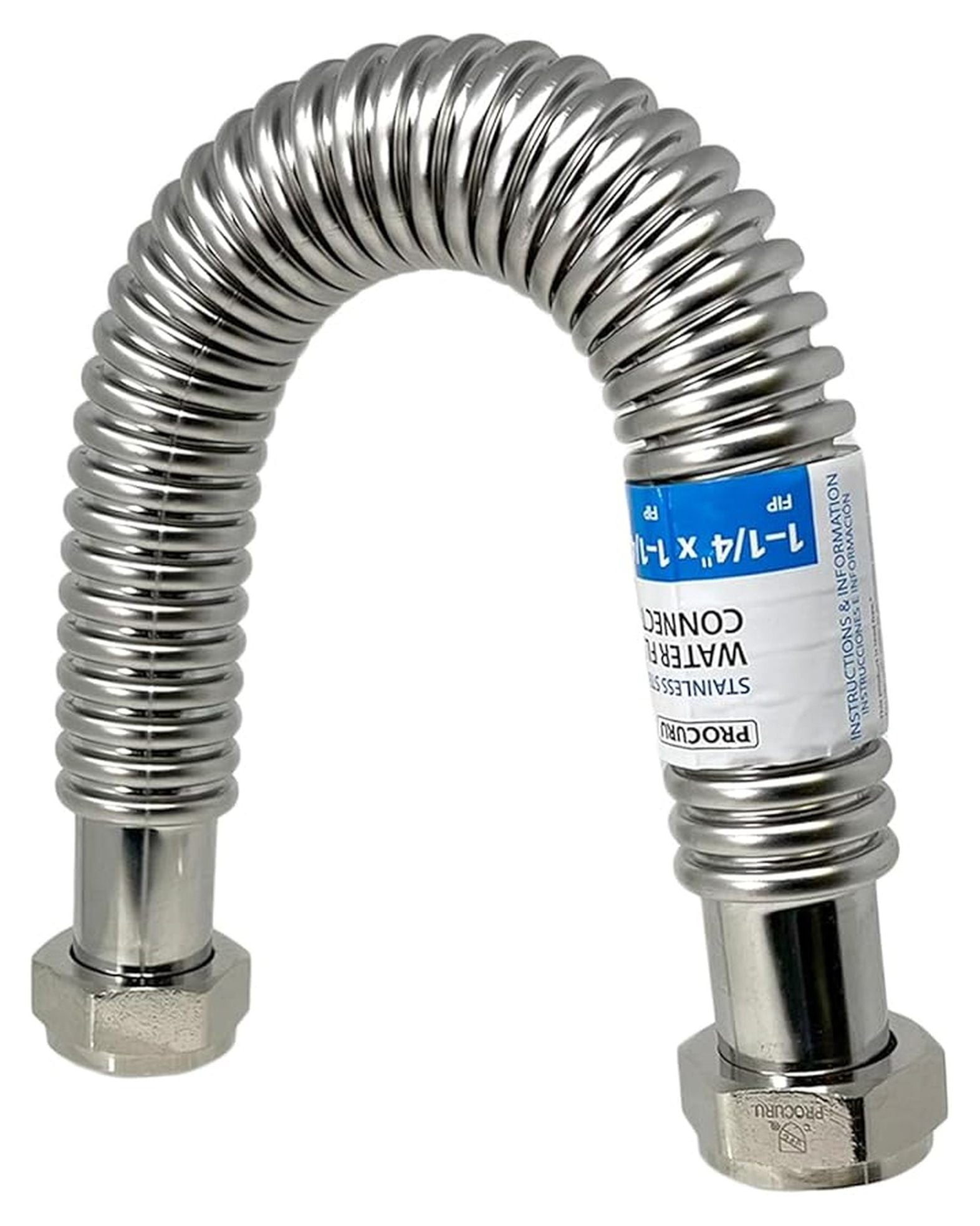 1-Pack 1-1/4" FIP x 18" Stainless Steel Water Heater Flex Connector, Certified Safe (6WFF18-1P)