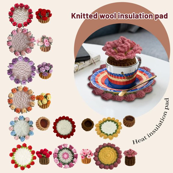 1 Pack (1 Potholder + 1 Storage Basket) Hand-Knitted Wool Heat Resistant Pads, Soft & Durable Non-Slip Table Mats, Decorative Heat Insulation Coasters Protect Surfaces From Hot