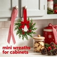 thumbnail image 1 of 1 Pack 10.6in Mini Christmas Cabinet Wreath, Farmhouse Festive Wreath Decor with Berries & Fabric Ribbon, Durable Rattan Plastic Wreath for Kitchen, Window, Door Holiday Ornament，Red Bow, 1 of 7