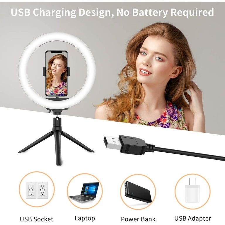 10 LED Ring Light with Tripod Stand & Phone Holder for Live