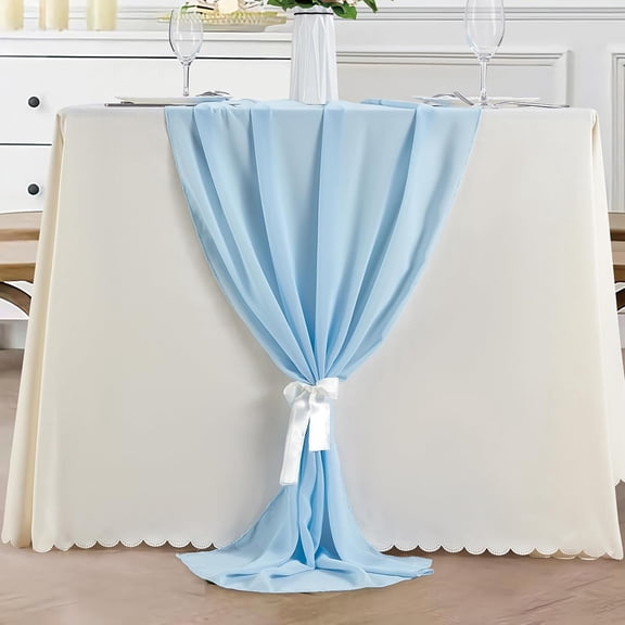 1 Pack 10Ft Chiffon Table Runner, 27.5 x118 Inches Sheer Chiffon Table Runner Romantic Boho Rustic Wedding Table Runner for Birthday Party Decor Bridal Baby Shower Table Decoration, Light Blue