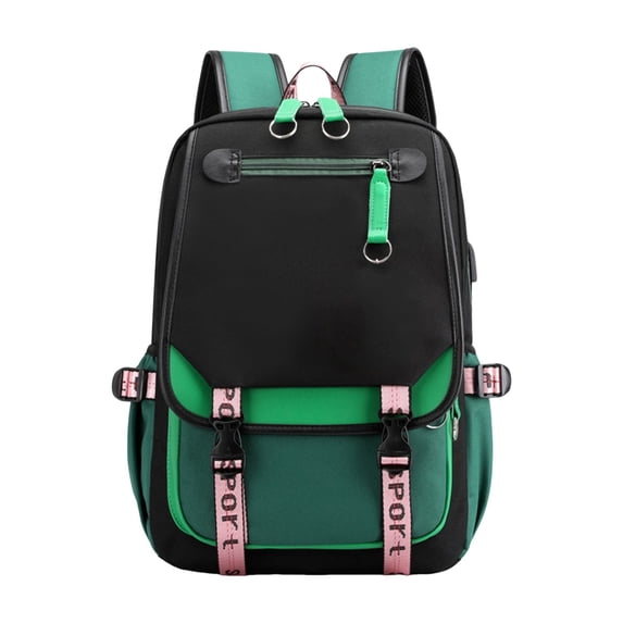 1 Pack 11.41×18.11×6.3in Black Dark Green Splicing Laptop Backpack, Stain Resistant Nylon Casual Daypack, Multi Pocket Fashion Bag for Office Work & Outdoor Travel