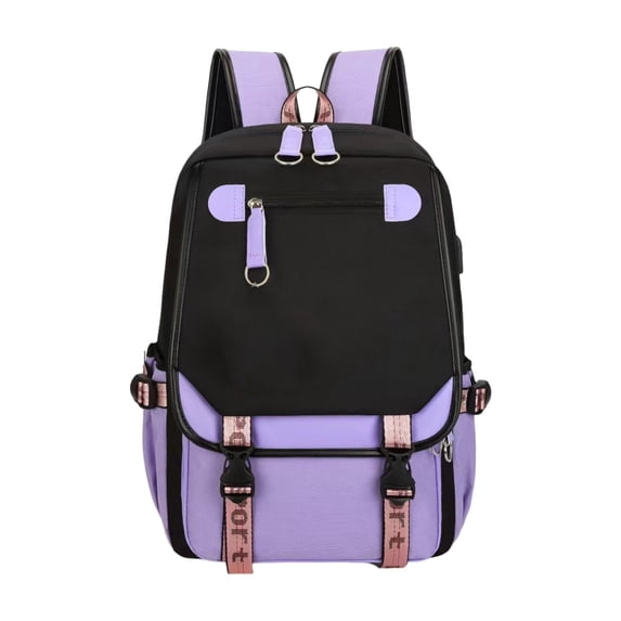 1 Pack 11.41×18.11×6.3in Black Lavender Contrast Laptop Backpack, Wearproof Nylon Notebook Daypack, Sport Ribbon Decor Carry Bag for Daily Commute & Weekend Travel