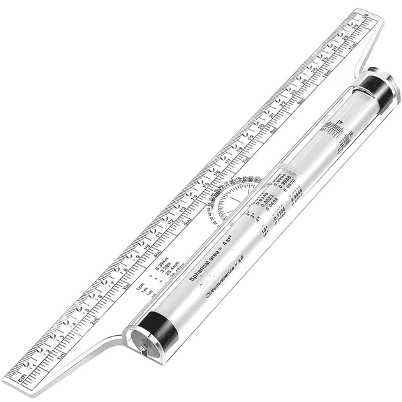 12 Inch Parallel Rolling Ruler with Protractor, Clear Drafting Scale for Architects Students