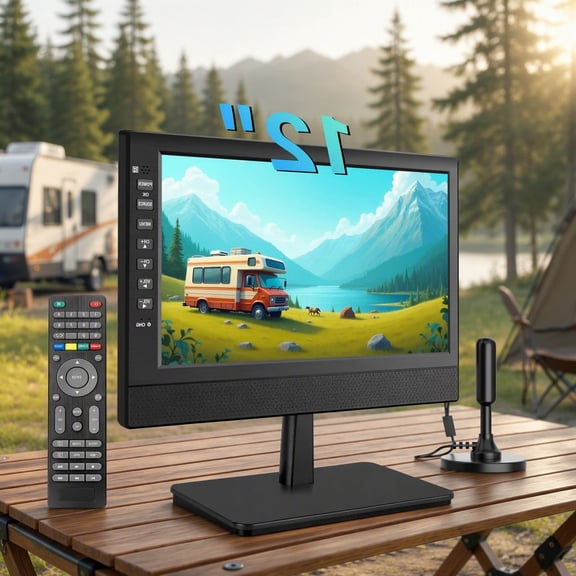 1 Pack 12 Inch Portable Flat Screen TV with Tuner, USB Headphone Jack, AC/ 12V Input, Small TV for Kitchen Caravan and Monitor Use
