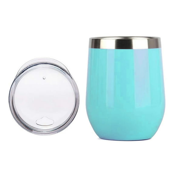 1 Pack 12 Oz Stainless Steel Wine Tumbler with Slip Lids, Double Wall Vacuum Insulated Travel Cup for Coffee, Cocktail, Drink Light blue
