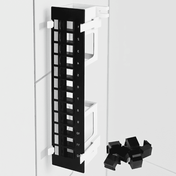 1-Pack 12-Port Blank Patch Panel with 89D Mount Bracket, 1U 10-Inch Rack, Vertical/Horizontal Mount, Includes 6 Blank Inserts