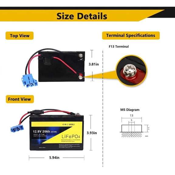 1 Pack 12V 20Ah LiFePO4 Replacement for 12 Volt Ride Toys, Built-in 40A BMS, Includes Harness Connector with Fuses
