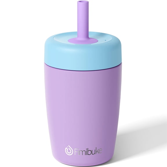1 Pack 12oz Kids Straw Tumbler, Insulated Sippy Cups for Boys Girls, Stainless Steel Kids Water Bottle with Twist Lids & Silicone Straw, Purple