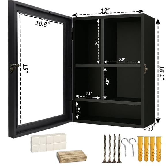 1 Pack 12x16 Solid Pine Wood Pet Memorial Shadow Box with Shelves and Door, or Tabletop Display Frame for Photos and Keepsakes