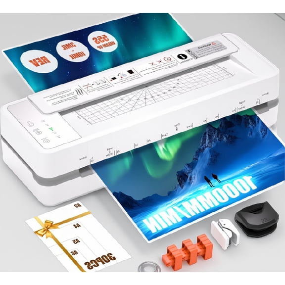 1-Pack 13 inch 4-Roller Laminator Machine, 3-10 Mil, 55s Warm-Up, 1000mm/min Speed, Fits A3/11x17, Includes 30 Pouches, White