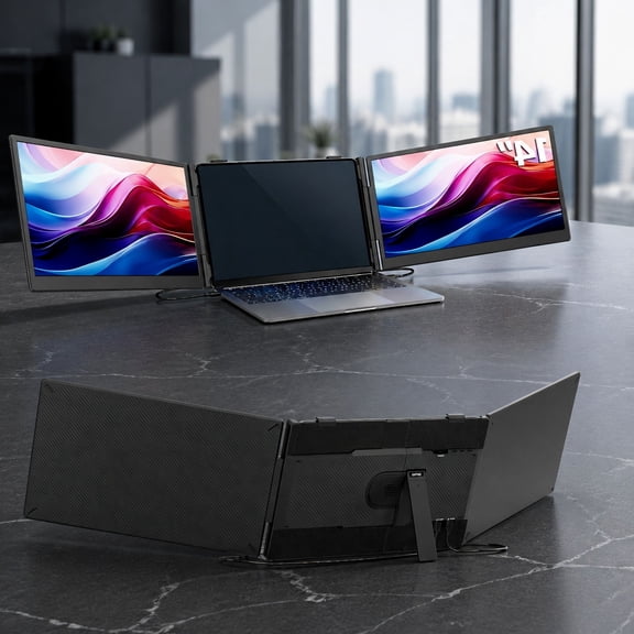 1 Pack 14.1" Portable Laptop Monitor Triple Screen Extender, 1080P FHD IPS Display, Thin and Lightweight, Fits 13-17" Laptops, and for //Chrome/Android, Aluminum Stand