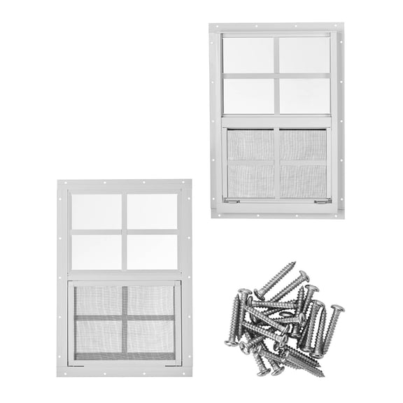1 Pack 14x21 Inch Shed Windows,Aluminum Household Windows with Tempered Glass Screen,Mount Sliding Windows for Chicken Coop, Playhouse, Garage