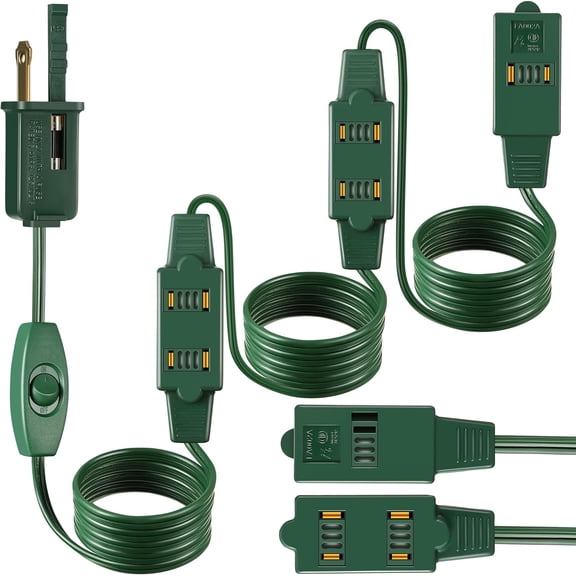 1 Pack 15 Ft Extension Cord with 9 Outlets and On/Off Switch, Christmas Tree Light Extension Cord with Safety Fuse Male Plug for Christmas Or Holiday Lights, Xmas Village Lights (Green)