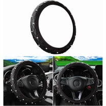 1 Pack 15 Inches Elastic Stretch Leather Car Steering Wheel Cover, Bling Diamond Vehicle Decor Accessories for Most Vehicles, Black