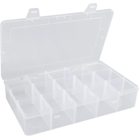 1 Pack of 15 Large Grids Plastic Container,Plastic Organizer Box with Dividers Bead Organizer,Transparent Regular Jewelry Storage Box,Transparent Detachable Snack Box (Clear)