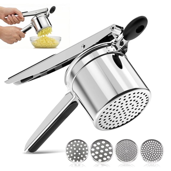 LYLHZRMDGC 15oz Stainless Steel Potato Ricer Heavy Duty with 4 Interchangeable Discs, Ergonomic Handle