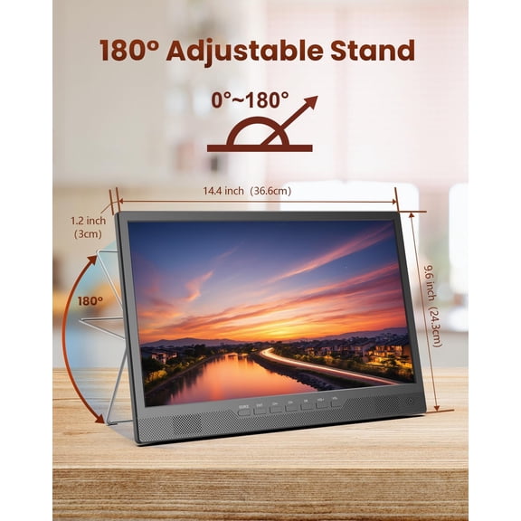 1 Pack 16 Inch Small TV, LCD Kitchen TV with WiFi, Built-In Streaming Apps, USB AV Input, Adjustable Stand, Black