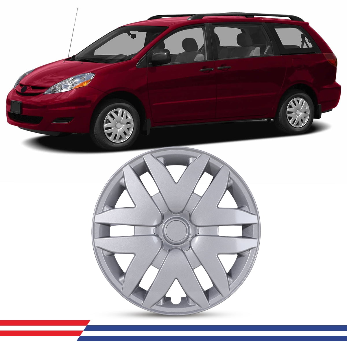 1 Pc 16" Steel Wheel Hubcaps for 2004-2010 Toyota Sienna,Wheel Rim Cover,Snap on Car,PP,Lacquer