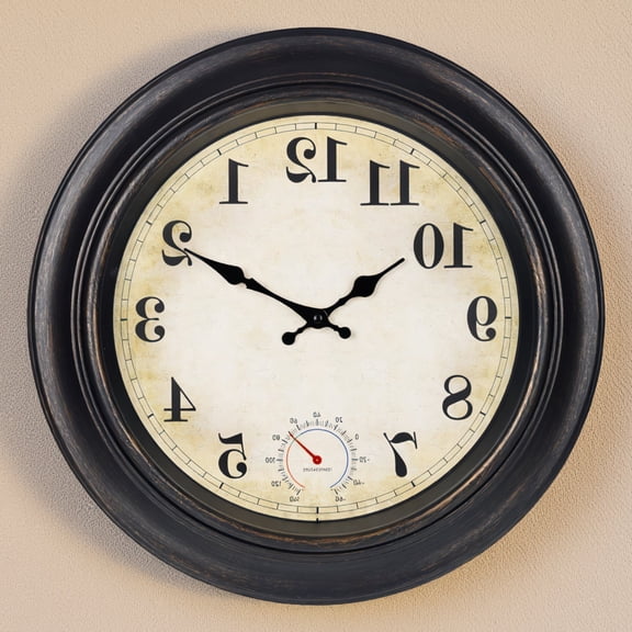 1 Pack 18 Inch Outdoor Clock with , Waterproof Vintage Bronze Design for Patio Garden Pool