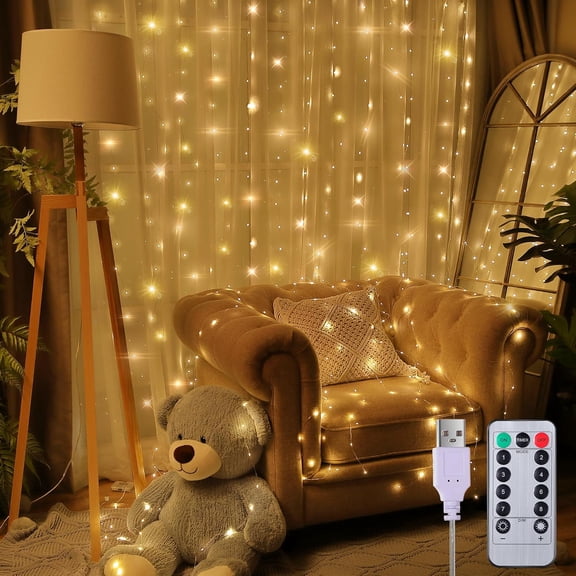1 Pack 195LED Curtain Tapestry Backdrop String Lights, Each 13 Strings 6.6 x 5 ft Tapestry Fairy String Light, 8 Modes Window Wall Hanging Light Strings for Bedroom Christmas Curtain Decor