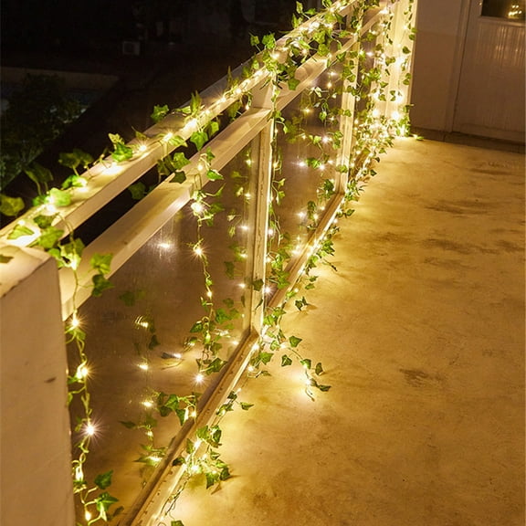 1 Pack 196.85in Vines with Fairy Lights Battery Operated, LED Artificial Garland Plant Vine Fairy Light, Hanging Ivy Lights for Bedroom Garden Party Wall Room Decor
