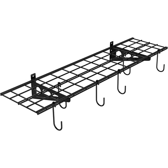 1-Pack 1x4 ft Garage Wall Shelving, Include 6 Bike Hooks, Black | Wall Shelf Garage Organization System w/Bike Hangers, Storage Rack, Floating Shelves, 150 lbs Weight Capacity, Classic Series