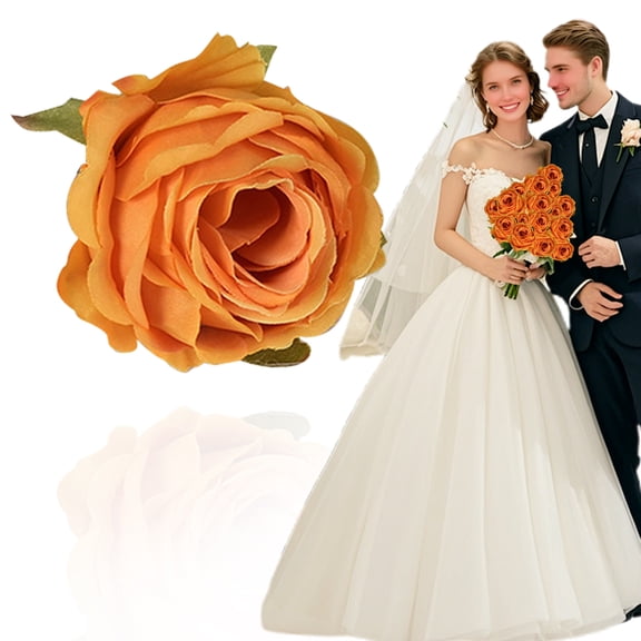 1 Pack 2.8'' Orange Silk Rose Flower Heads, Lifelike Fake Roses for Floral Arrangement DIY Craft Bridal Bouquets Wreath Garland, Rose Flower for Wedding Decorations Table Centerpieces Home Decor