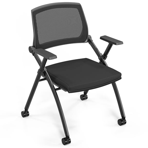 1 Pack / 2 Pack Stackable Conference Room Chairs with Wheels, Folding Office Chair with Rebound Back, Padded Seat for Training Room, Guest, Reception, Event, Capacity 350lbs, Black