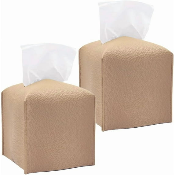 1 Pack/ 2 Pack Tissue Box Cover, Square PU Leather Tissue Holder, Decorative Facial Tissue Cube Paper Organizer Dispenser for Bathroom, Night Stands, Desk, Car, 5X5X5 in