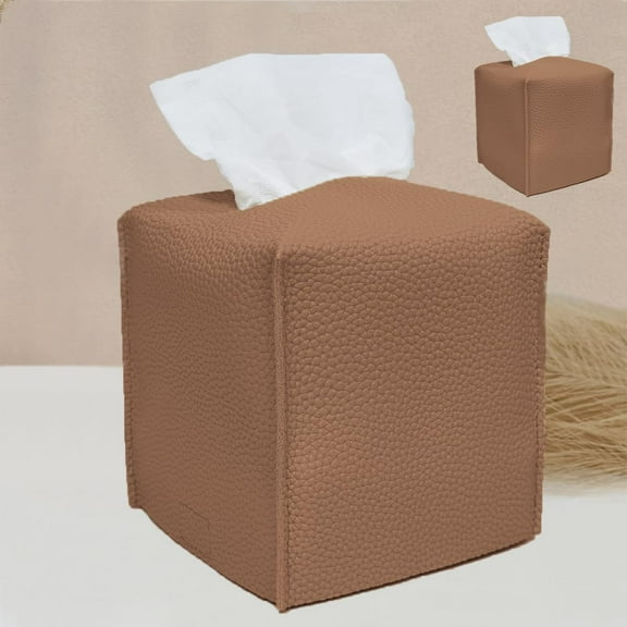 1 Pack/ 2 Pack Tissue Box Cover, Square PU Leather Tissue Holder, Decorative Facial Tissue Cube Paper Organizer Dispenser for Bathroom, Night Stands, Desk, Car, 5X5X5 in