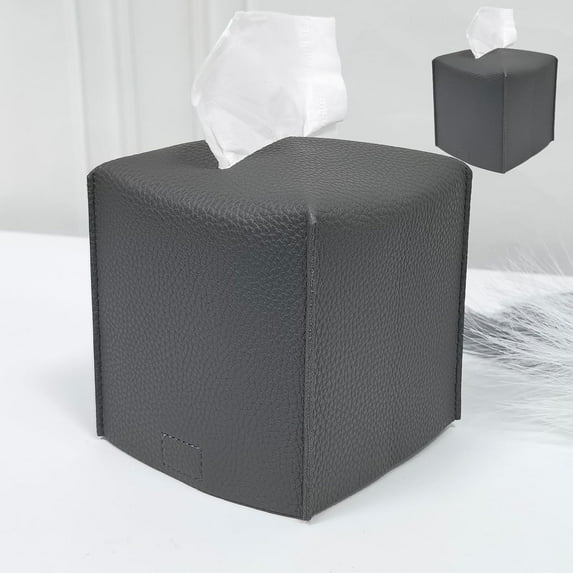 1 Pack/ 2 Pack Tissue Box Cover, Square PU Leather Tissue Holder, Decorative Facial Tissue Cube Paper Organizer Dispenser for Bathroom, Night Stands, Desk, Car, 5X5X5 in