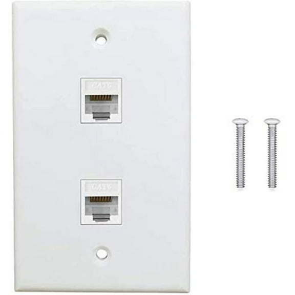 1 Pack 2 Port Ethernet Wall Plate, Cat6 Female to Jack RJ45 Inline Coupler Outlet, White