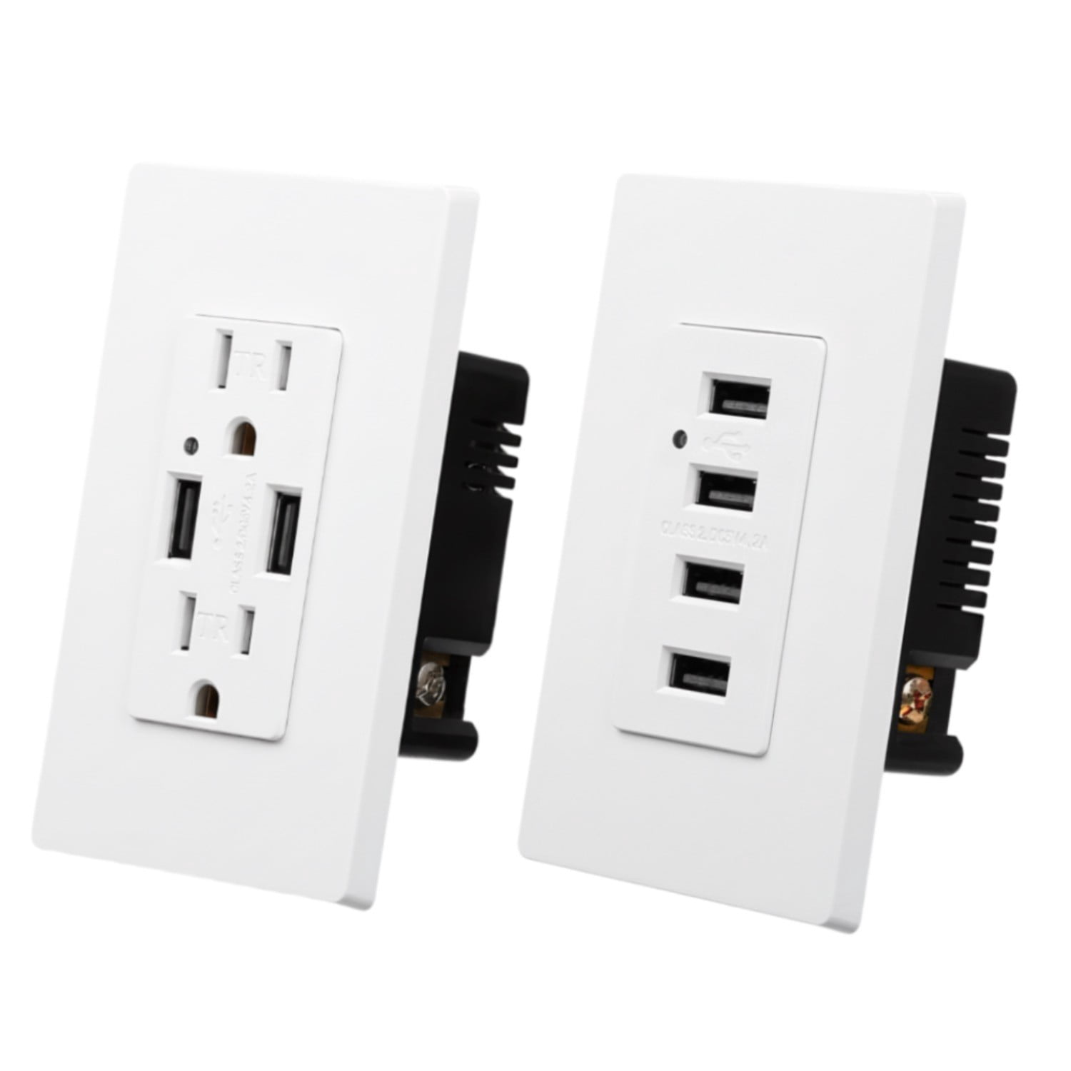 1 Pack 2 USB and 2 AC Outlets Charging Wall Outlets + 1 Pack 4 USB Charging Wall Outlets, Wall Plate Included, UL Listed, White