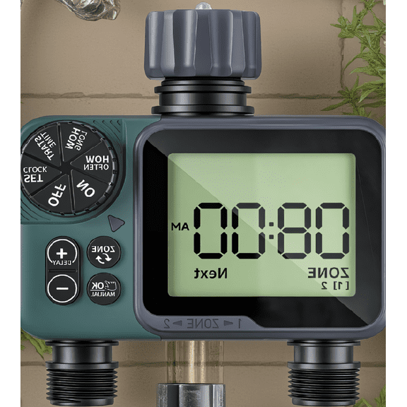 1-Pack 2-Zone Digital Water Timer, Hose Faucet Irrigation Controller with Rain Delay, 3.5-Inch LCD Screen, Auto and Manual Modes