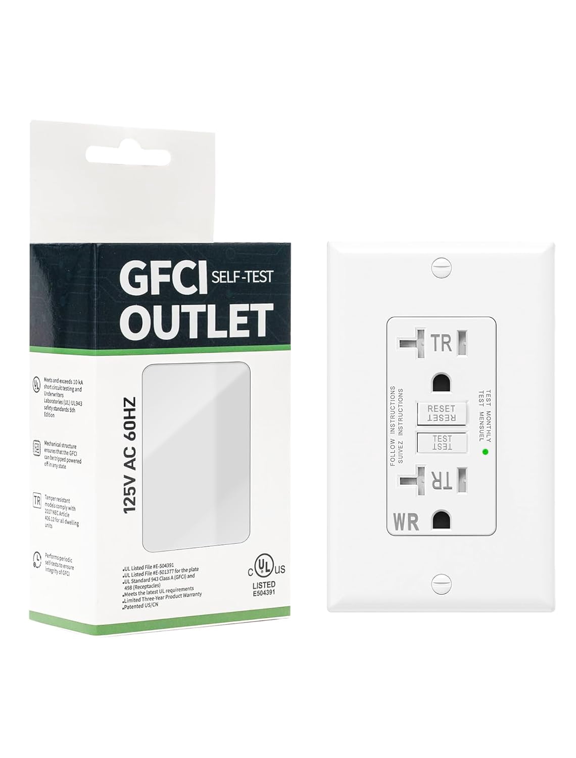 1-Pack 20 Amp GFI Electrical GFCI Outlet Self-Test Tamper Resistant (TR ...