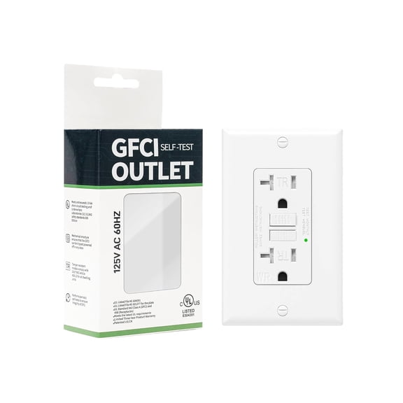 1-Pack 20 Amp GFI Electrical GFCI Outlet Self-Test Tamper Resistant (TR) Weather Resistant (WR) Ground Fault Receptacle with LED Indicator UL Listed Standard Wall Plate Included White