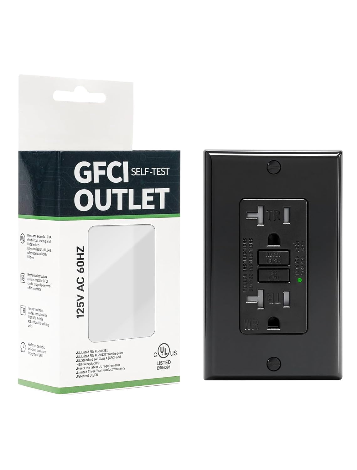 1-Pack 20 Amp GFI Electrical GFCI Outlet Self-Test Tamper Restant (TR ...