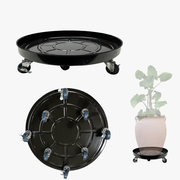 1 Pack 20 Inch Black Round Metal Plant Caddy with 360 ° Rotating and Lockable Wheels, Heavy-Duty 300 lb Capacity