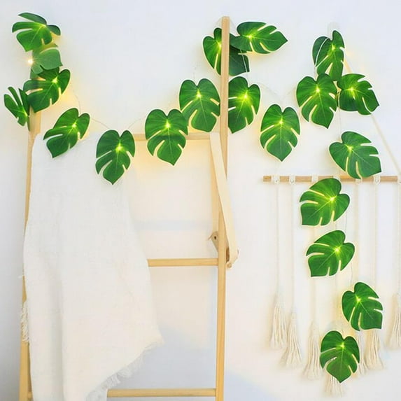 1 Pack 20 LED Monstera Leaf String Lights,6.6ft Artificial Tropical Palm Leaves Wall Hanging Vine with Lights,Summer Decoration for Hawaiian Jungle Safari Luau Party Beach BBQ Theme Table Decor