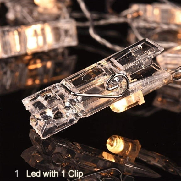 1-Pack 20 LED Photo Clip String Lights, 10Ft Warm White Lights with 20 Transparent Clips, USB Powered, for Bedroom, Dorm, Wedding, Party, Home Decor