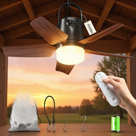 1-Pack 20" Outdoor Ceiling Fan with Light, 20000mAh Portable Fan, 4-Speed Remote Control, for Patio Gazebo RV