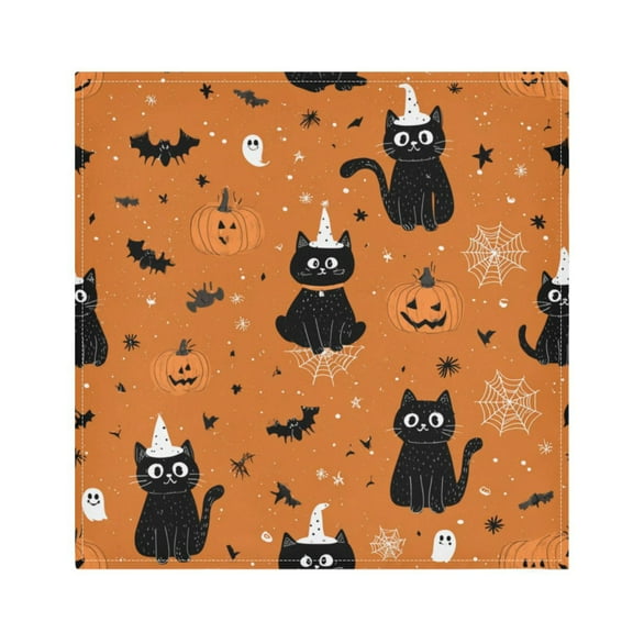 1 Pack 20'' x20" Satin Table Napkins Dinner Napkins for wedding Party Decoration events Black Cat on Orange Background