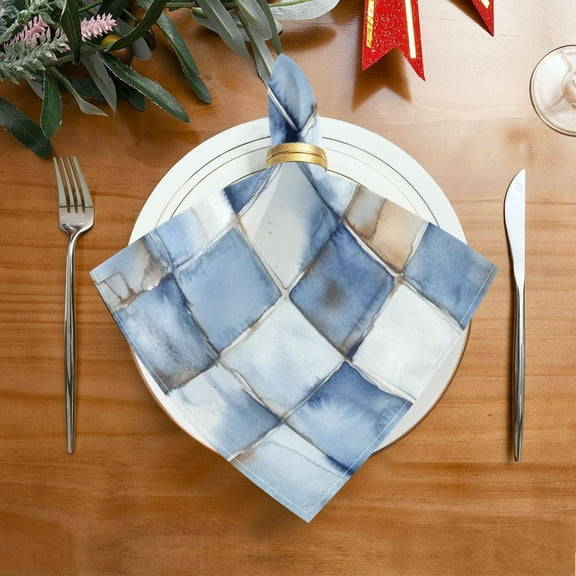 1 Pack 20'' x20" Satin Table Napkins Dinner Napkins for wedding Party Decoration events Blue and Whiten Square Tiles