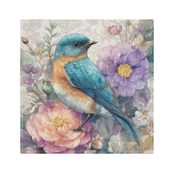 1 Pack 20'' x20" Satin Table Napkins Dinner Napkins for wedding Party Decoration events Bluebird and Flower