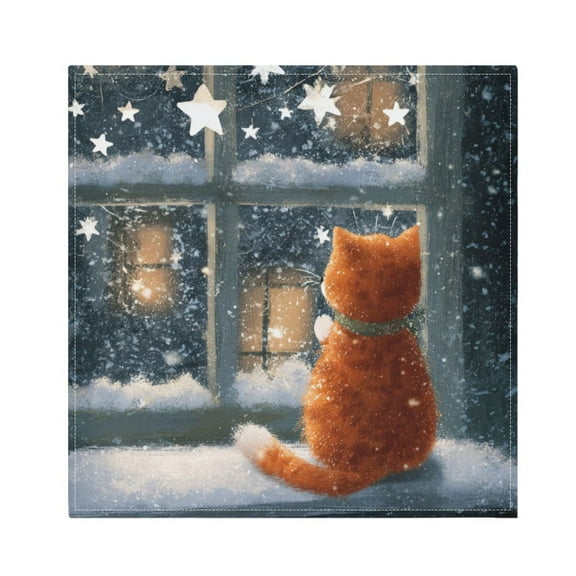1 Pack 20'' x20" Satin Table Napkins Dinner Napkins for wedding Party Decoration events Cat by The Window