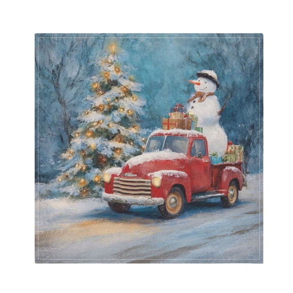 1 Pack 20'' x20" Satin Table Napkins Dinner Napkins for wedding Party Decoration events Christmas Snowman in A Red Truck