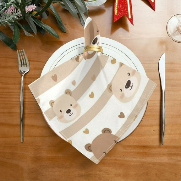 1 Pack 20'' x20" Satin Table Napkins Dinner Napkins for wedding Party Decoration events Cute Bear Face Pattern