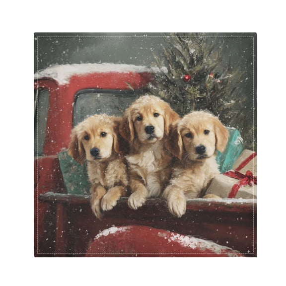 1 Pack 20'' x20" Satin Table Napkins Dinner Napkins for wedding Party Decoration events Cute Dog and Red Truck